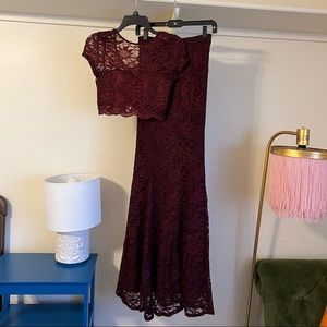 Maroon Wine Burgundy two piece set prom dress formal dress evening gown